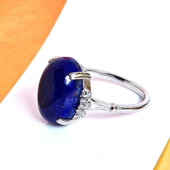 Natural Lapis Lazuli & CZ 925 Sterling Silver Ring - Picture 2 of 9